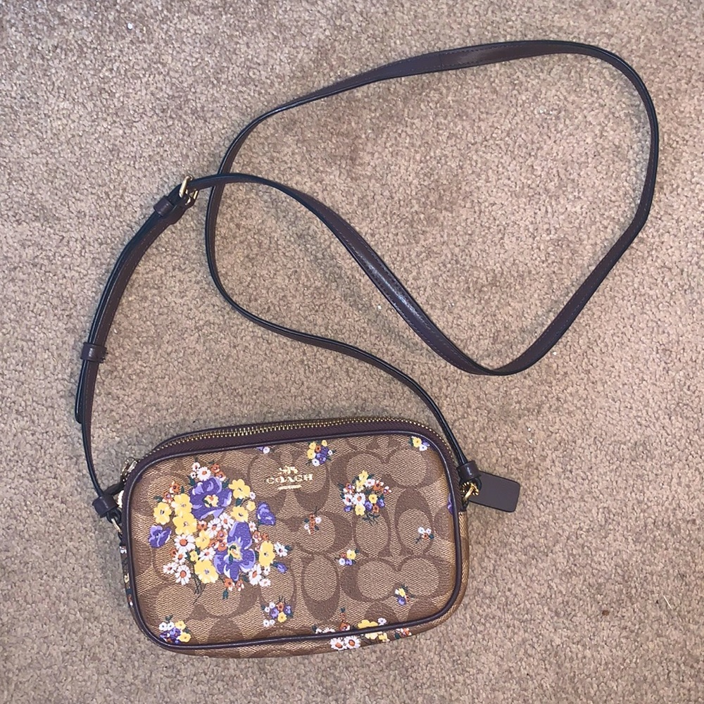 Coach tan floral satchel bag